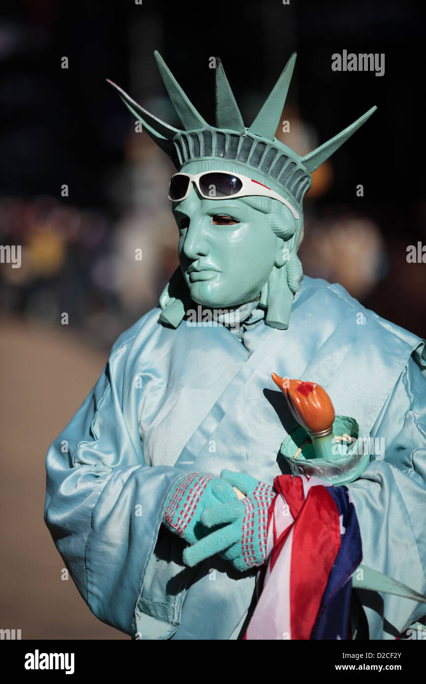 Man dressed up as the Statue of Liberty in Times Square, New York Stock