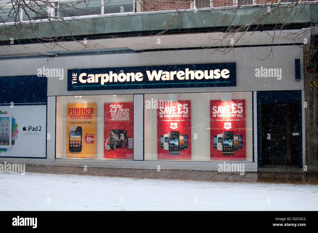 The Carphone Warehouse shop in snowy weather Stock Photo