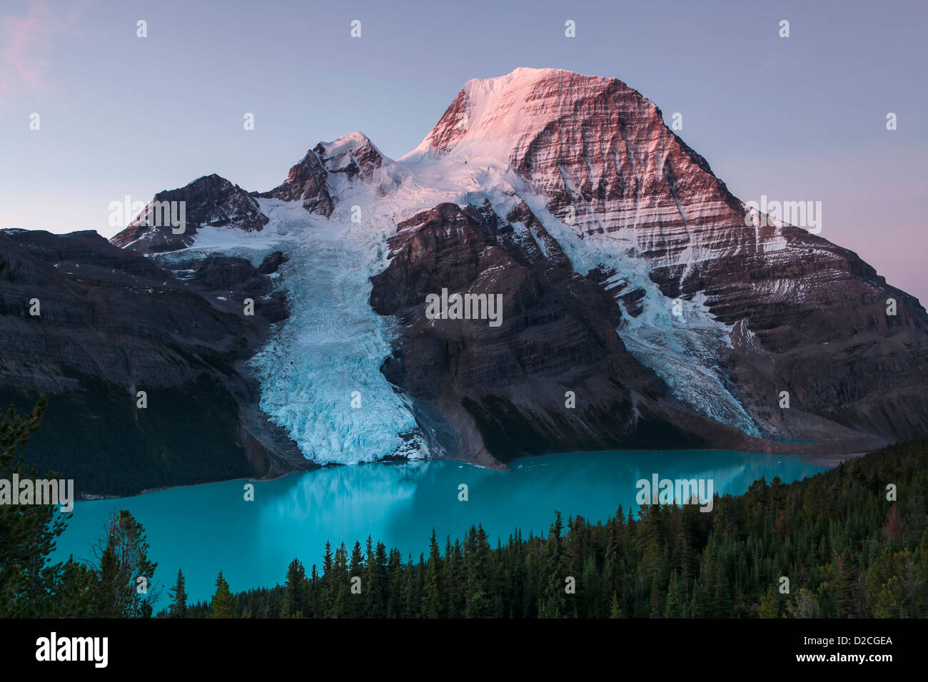 Early light on Mount Robson above Berg Lake, Robson Provincial Park, Canadian Rockies, British Columbia, Canada. Stock Photo