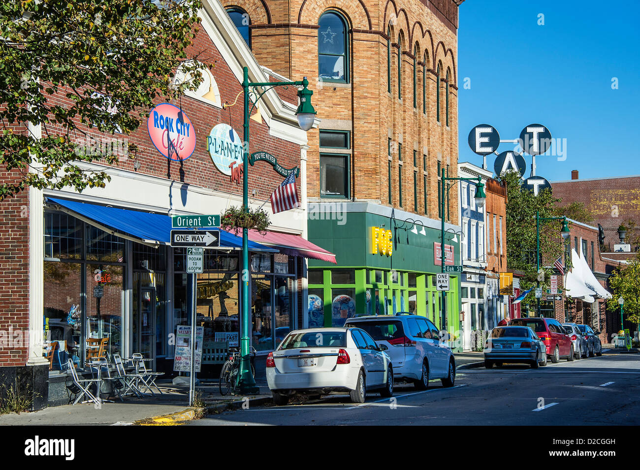 Main Street, Rockland, Maine, USA Stock Photo