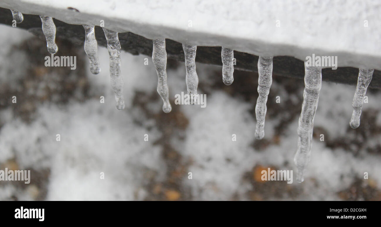 Icicles formed along a ledge Stock Photo Alamy