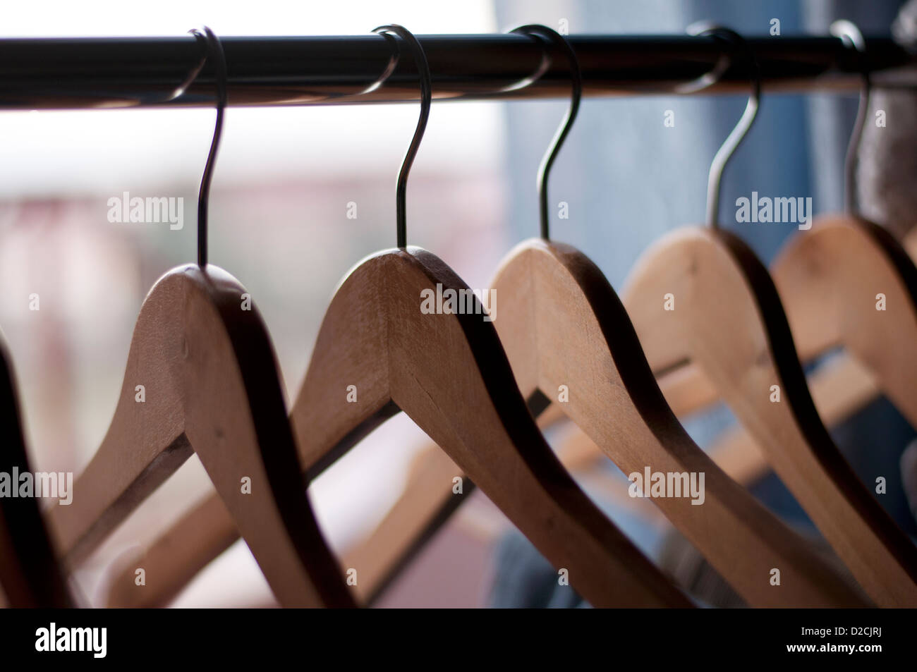 Wooden coat hangers Stock Photo Alamy