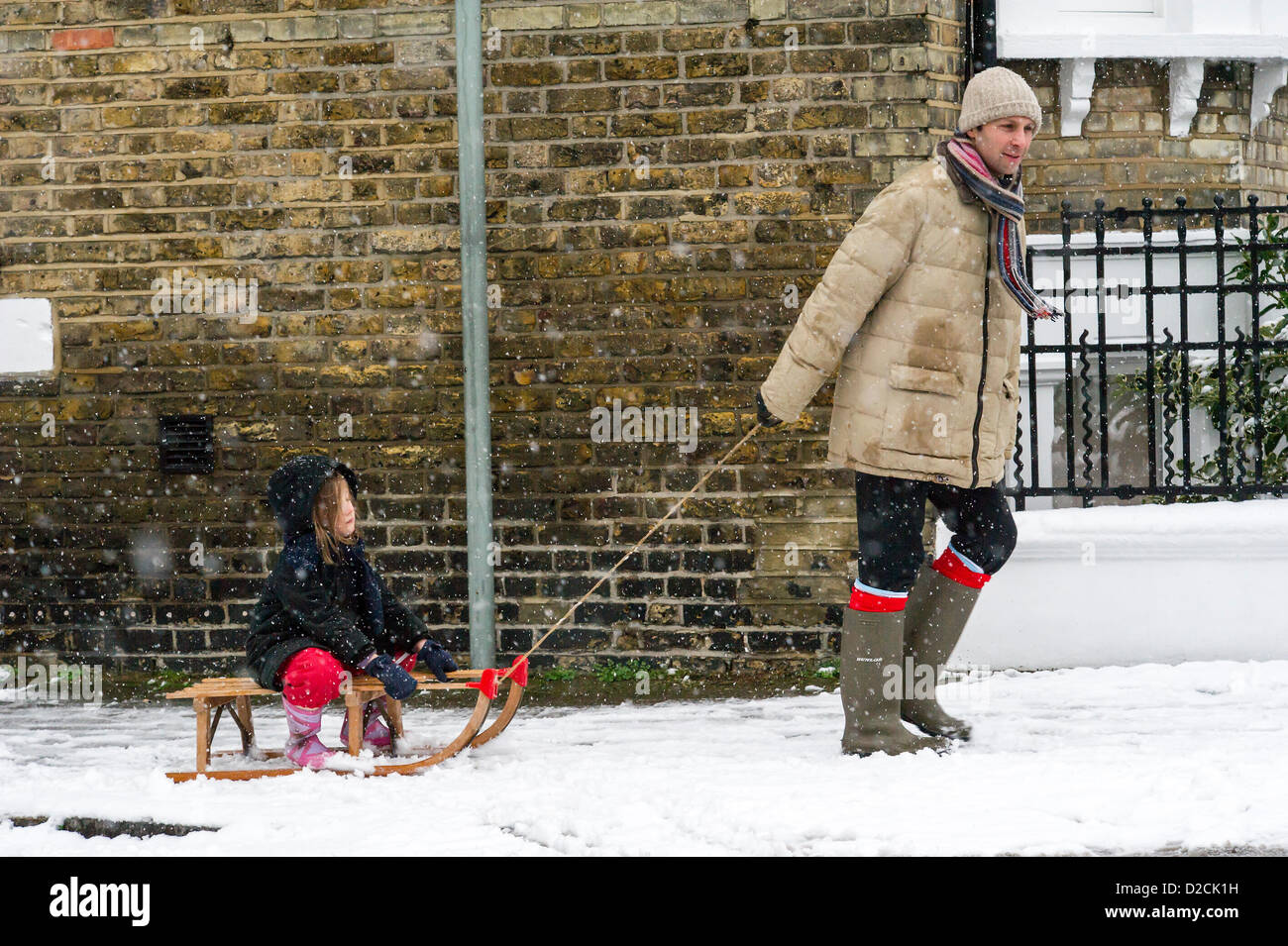 The snow falls in the Clapham Common area and the toboggans are out in