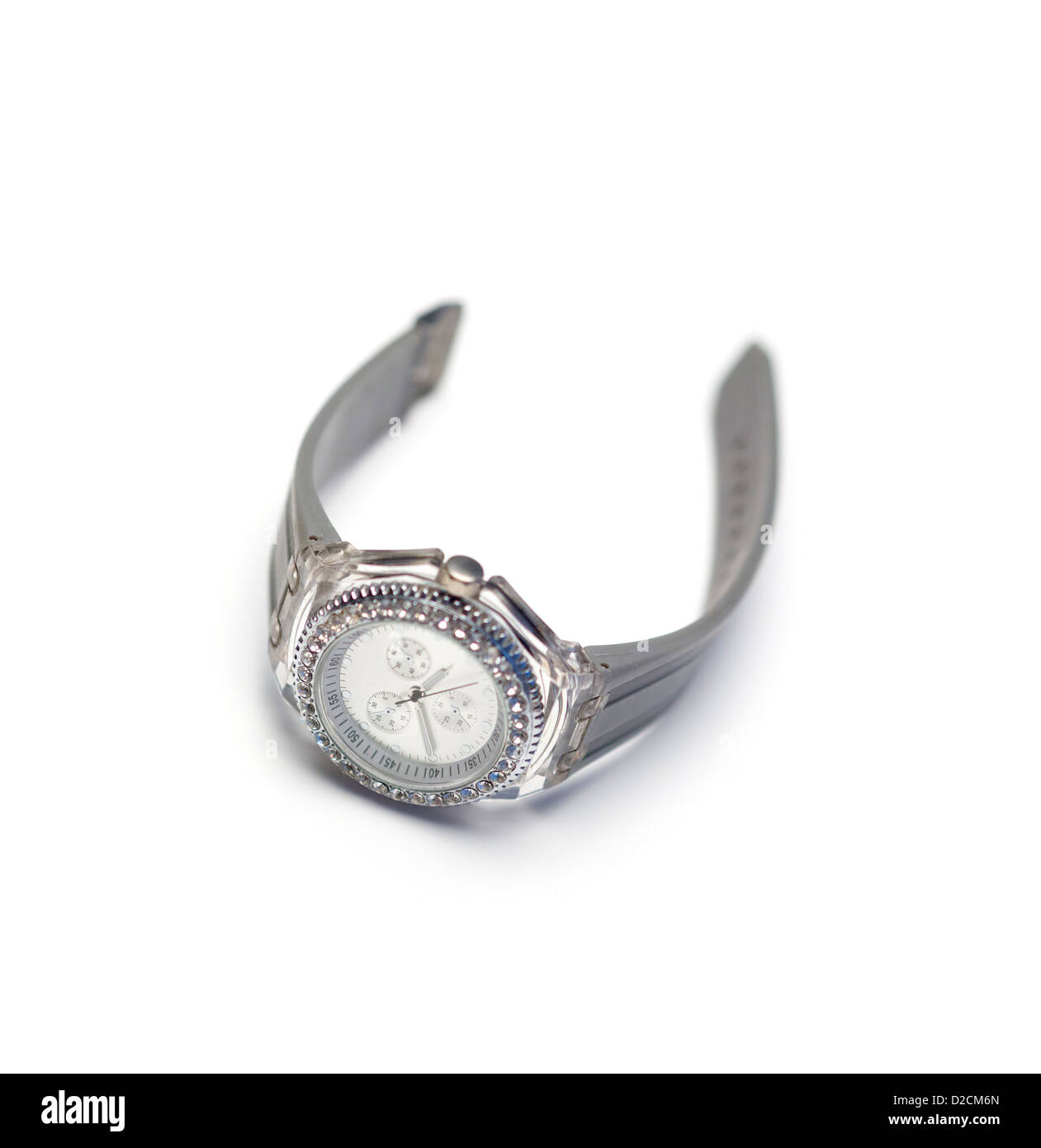 Selective focus shot of wristwatch isolated on white background Stock Photo