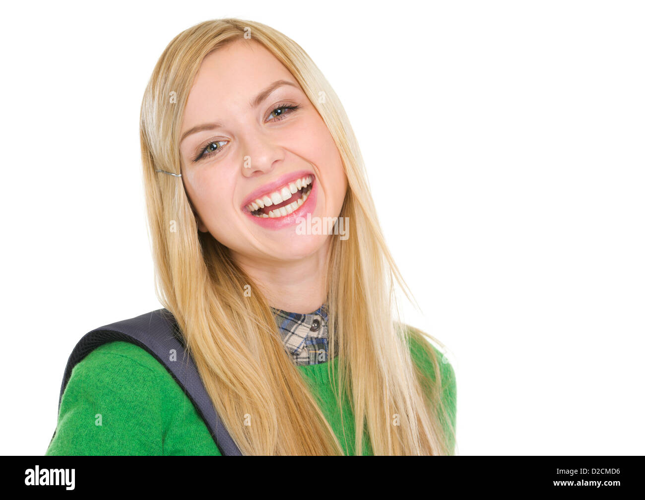 Portrait of smiling student girl with backpack Stock Photo - Alamy