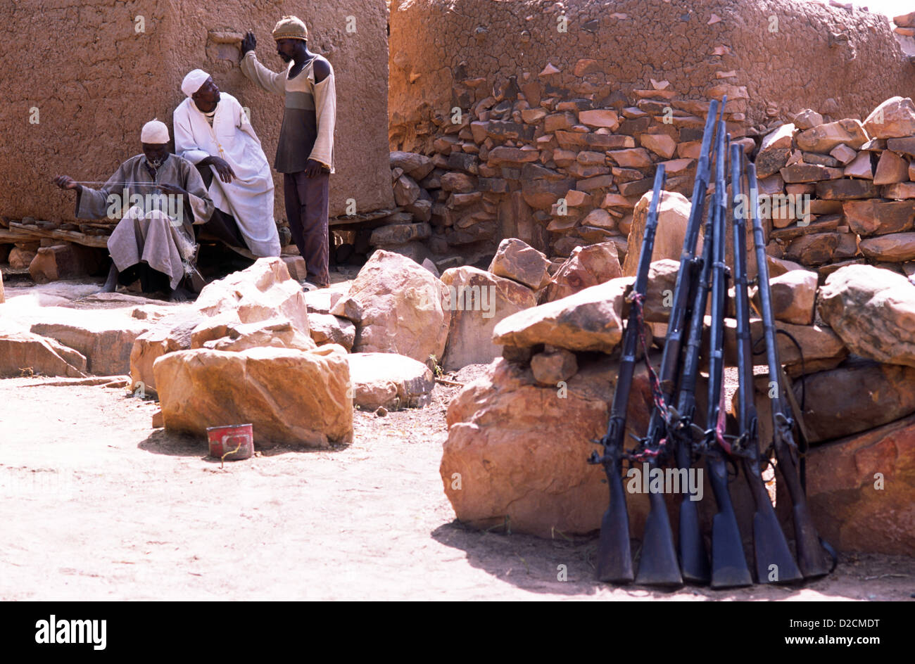 A group of men in a village on the Dogon Plateau in Mali, West Africa. Stock Photo