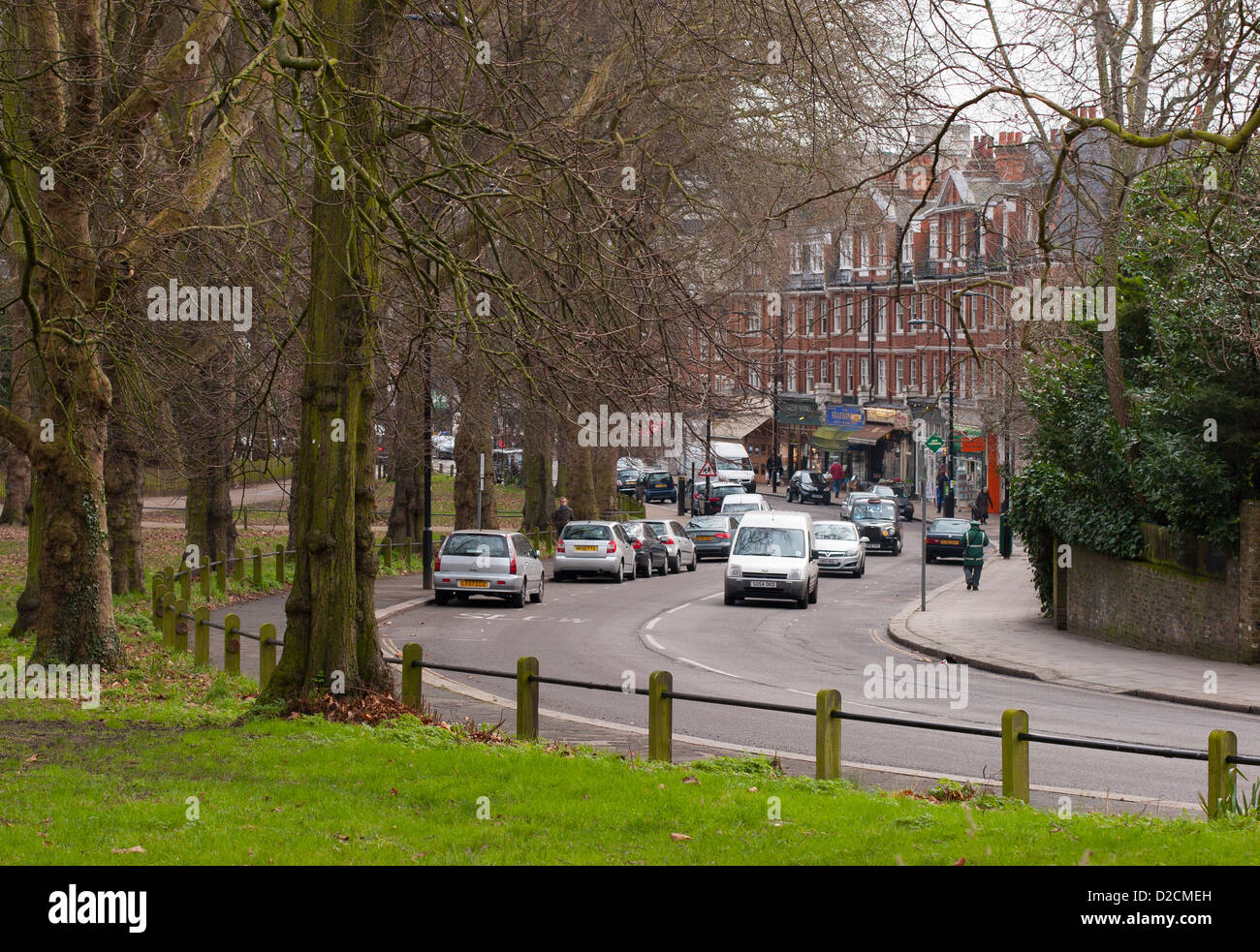 Cars on South End Road in Hampstead, North London, United Kingdom Stock