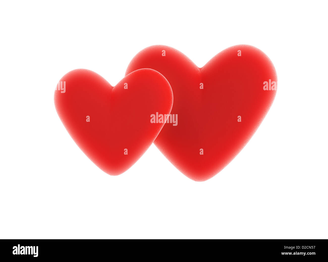 Two bright red hearts on white background Stock Photo - Alamy