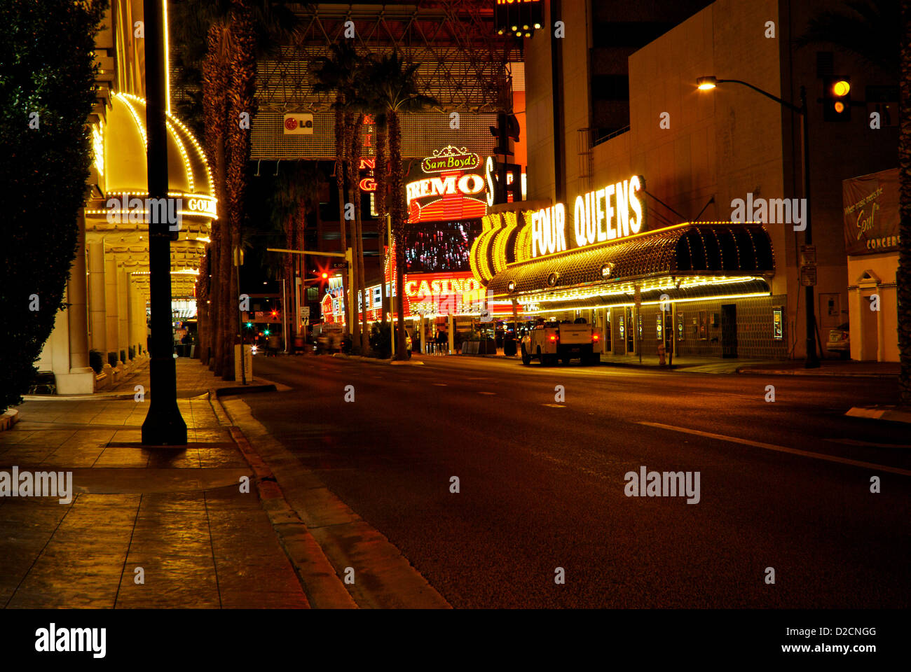 Las Vegas Boulevard Fremont Street old downtown casinos at night Stock Photo