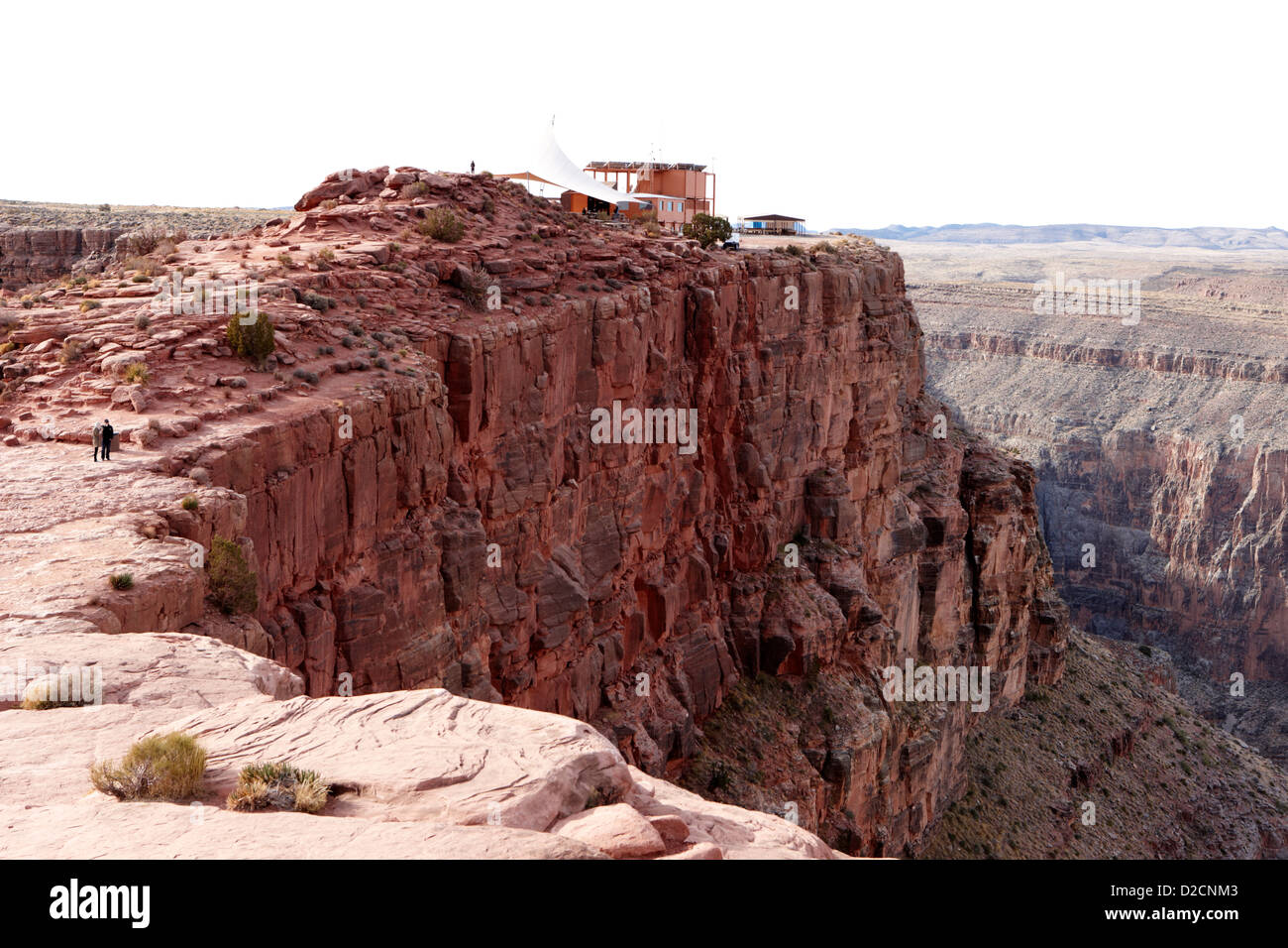 hualapai indian buffet cafe building built on the cliff face at guano point Grand Canyon west arizona usa Stock Photo