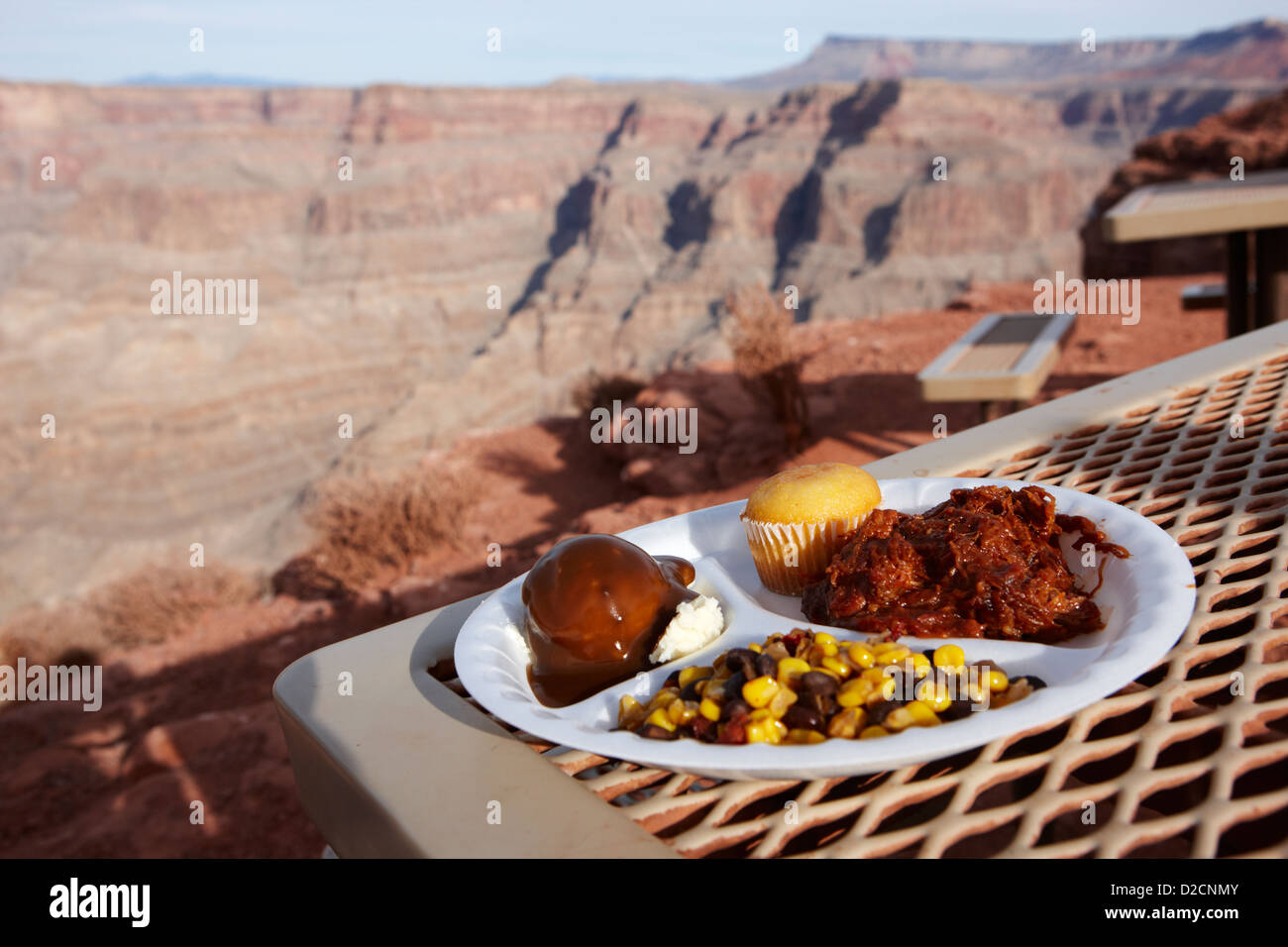 indian buffet food at guano point on the edge of the grand canyon home of the hualapai nation Arizona USA Stock Photo