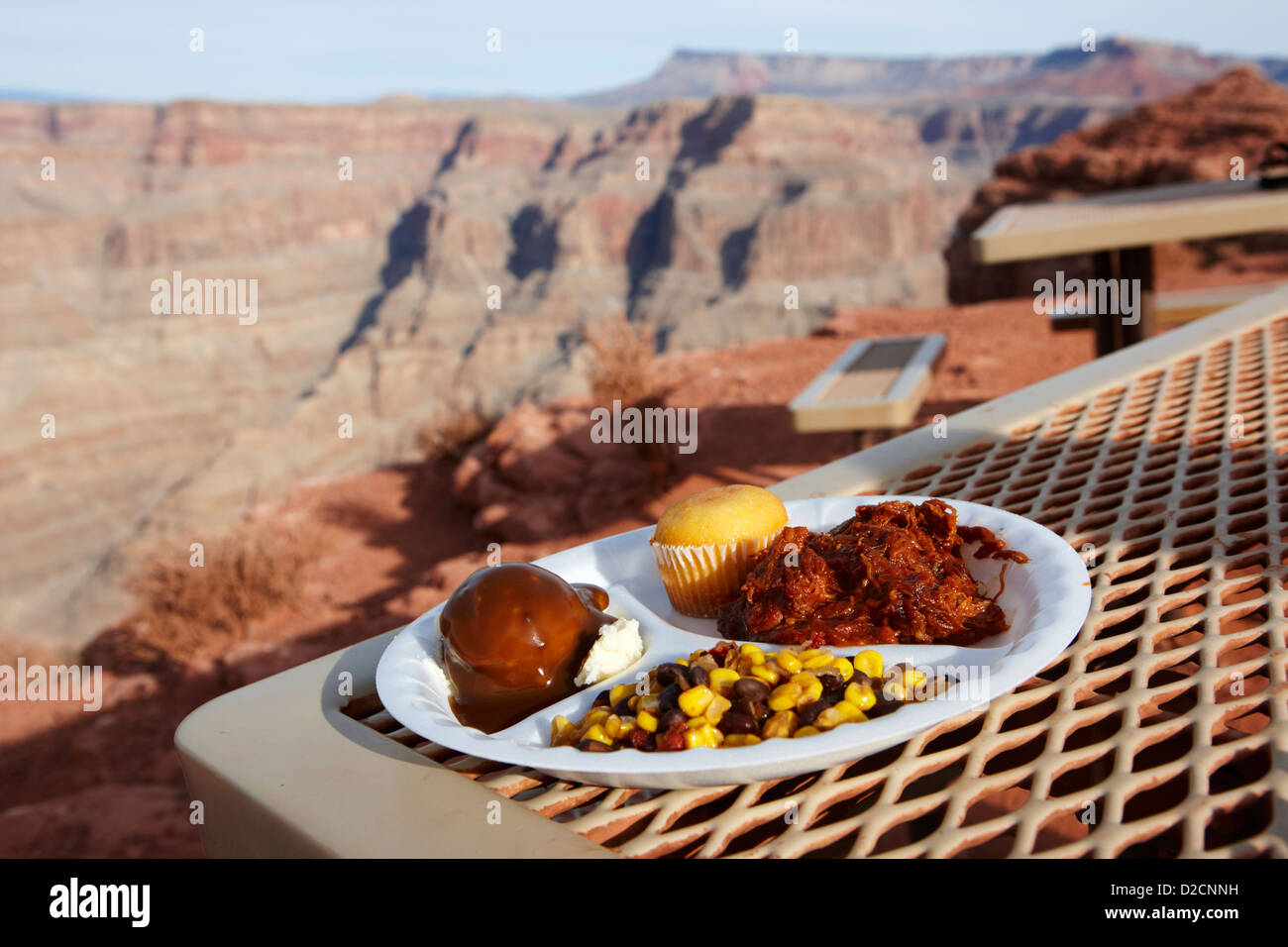indian buffet food at guano point on the edge of the grand canyon home of the hualapai nation Arizona USA Stock Photo