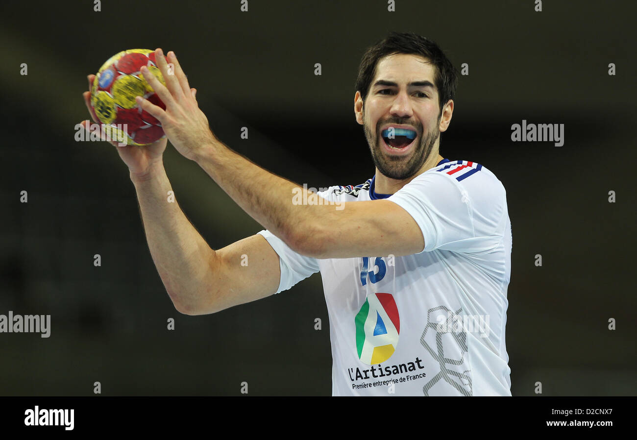 Nikola Karabatic of France catches a ball during the men's Handball World  Championships round of 16