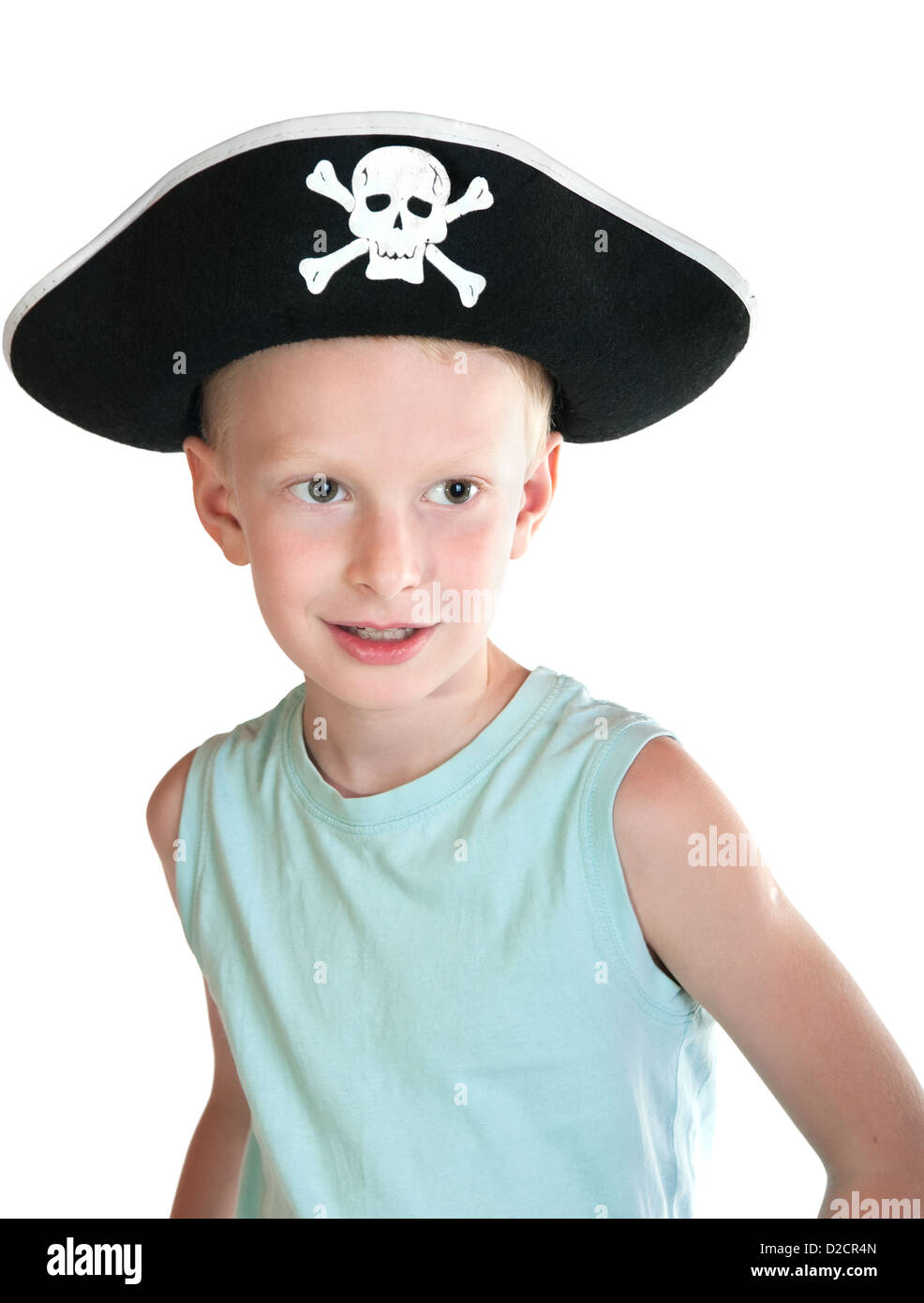 young boy wearing pirate hat, isolated on white Stock Photo Alamy
