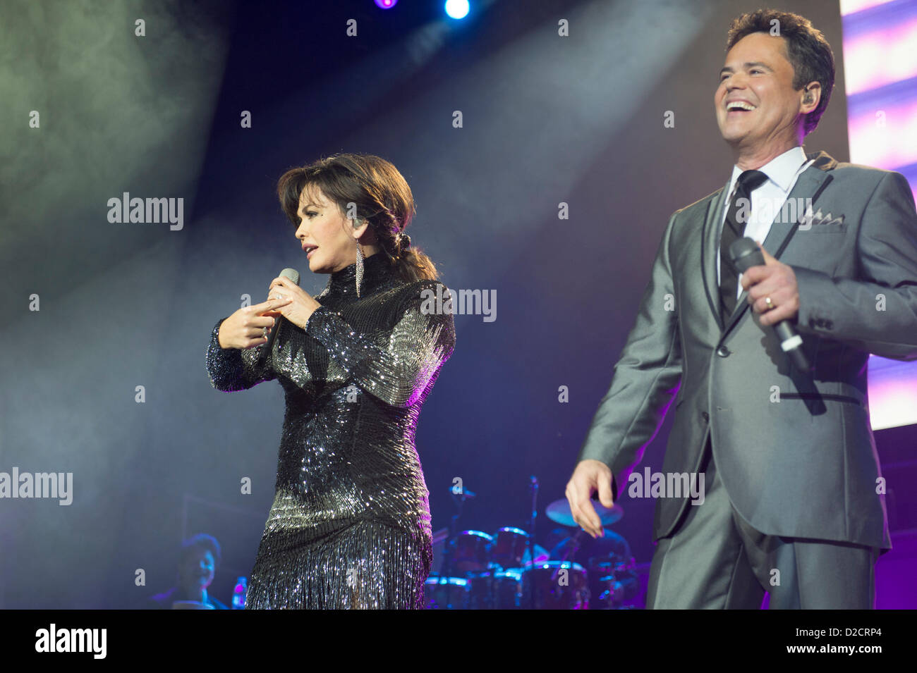 Donny and Marie Osmond at the O2 Arena in London, at the start of their UK Tour. It is the first time they have toured together. Stock Photo
