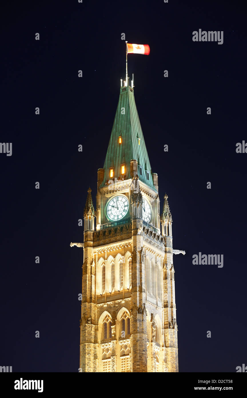 Parliament Hill building at night in Ottawa, Canada Stock Photo