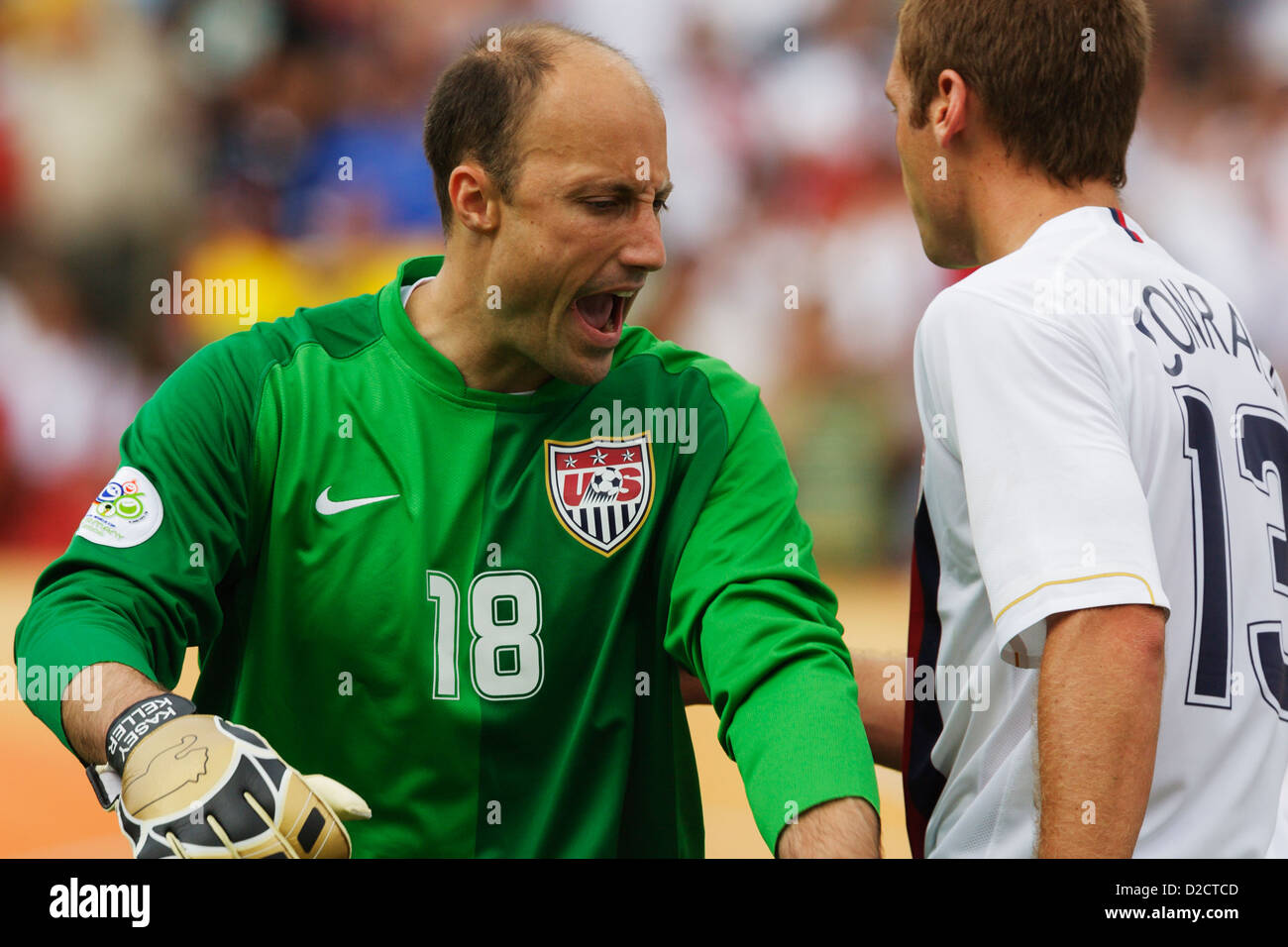 Goalkeeper Kasey Keller of the United States reacts after conceding a goal to Ghana in a FIFA World Cup soccer match. Stock Photo