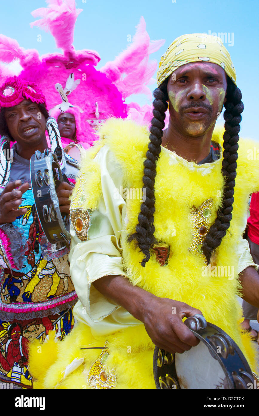 Mardi Gras Indians performing at the New Orleans Jazz Festival. Stock Photo