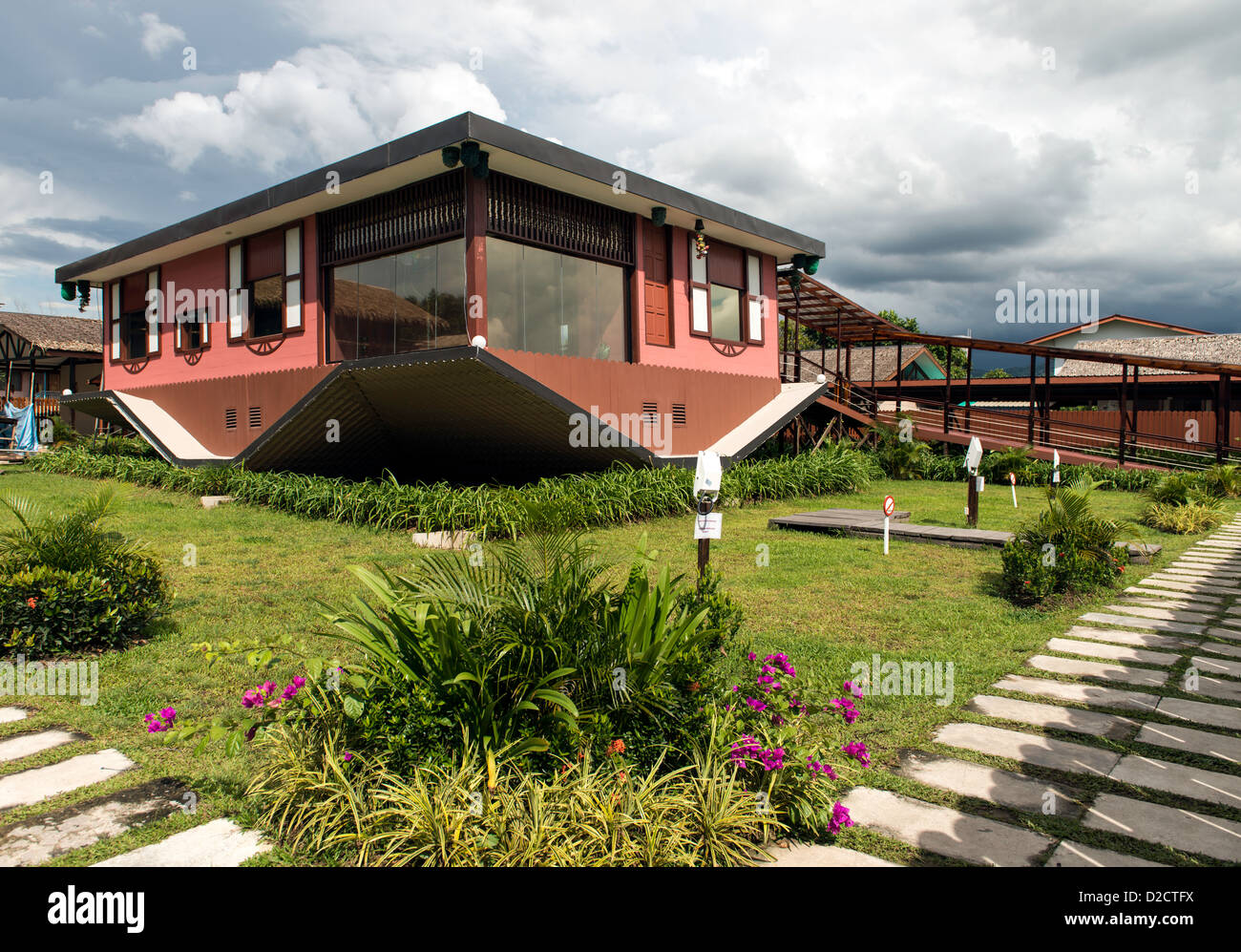 Rumah Terbalik or Upside Down House Tuaran Sabah Borneo Malaysia Stock Photo