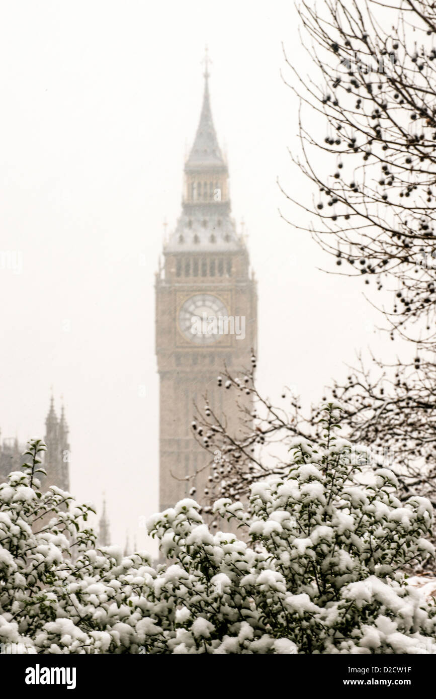 Big Ben under the snow Westminster London England Great Britain UK Stock Photo