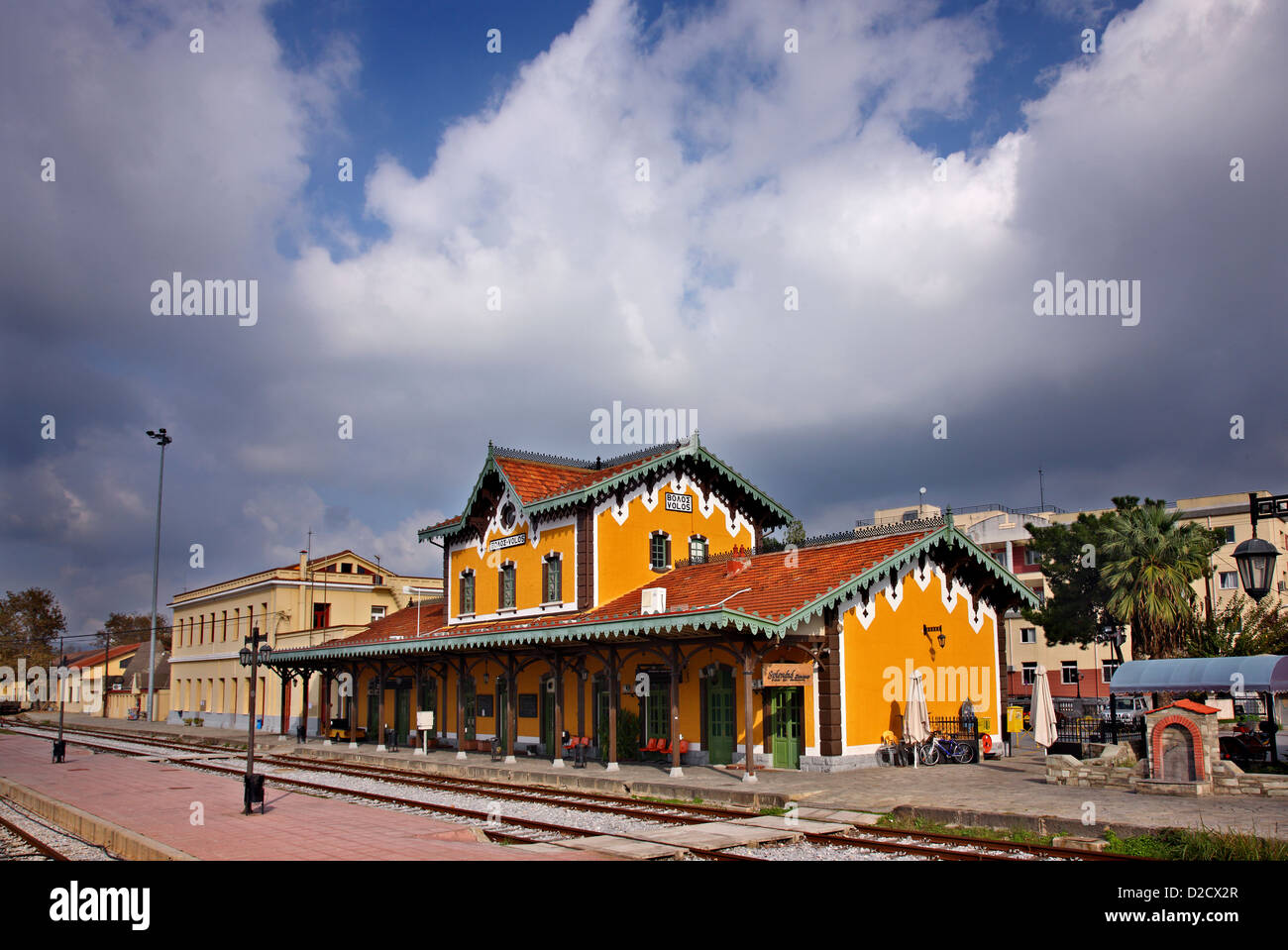 The train station of Volos (Greece), designed by Evaristo de Chirico, father of the famous painter, Giorgio de Chirico. Stock Photo