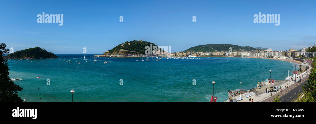 'La Concha' beach, panoramic view (San Sebastian, Spain) Stock Photo
