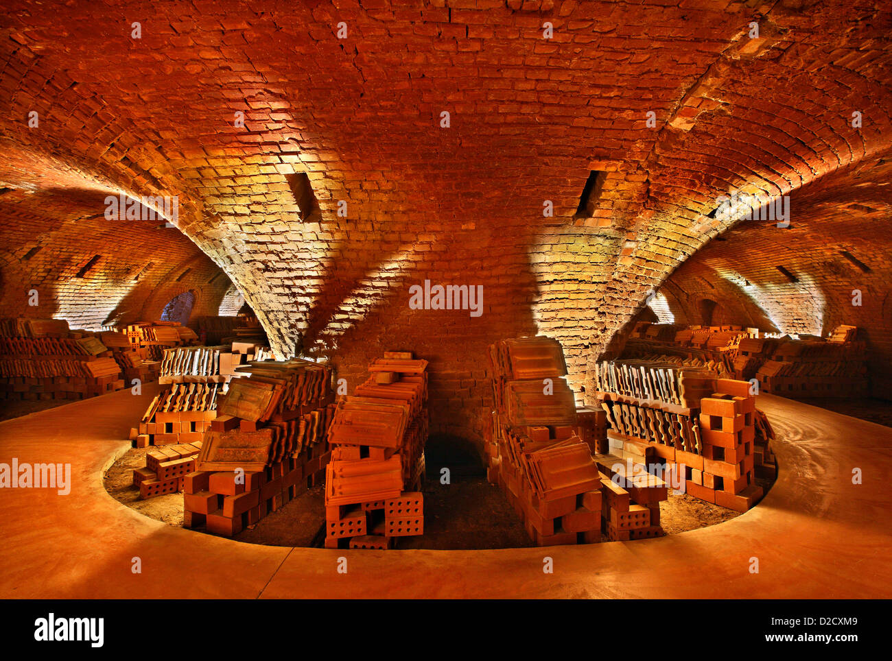 The Hoffman Kiln inside Tsalapatas Rooftile and Brickworks Museum, Volos city, Magnesia (Magnisia), Thessaly, Greece. Stock Photo