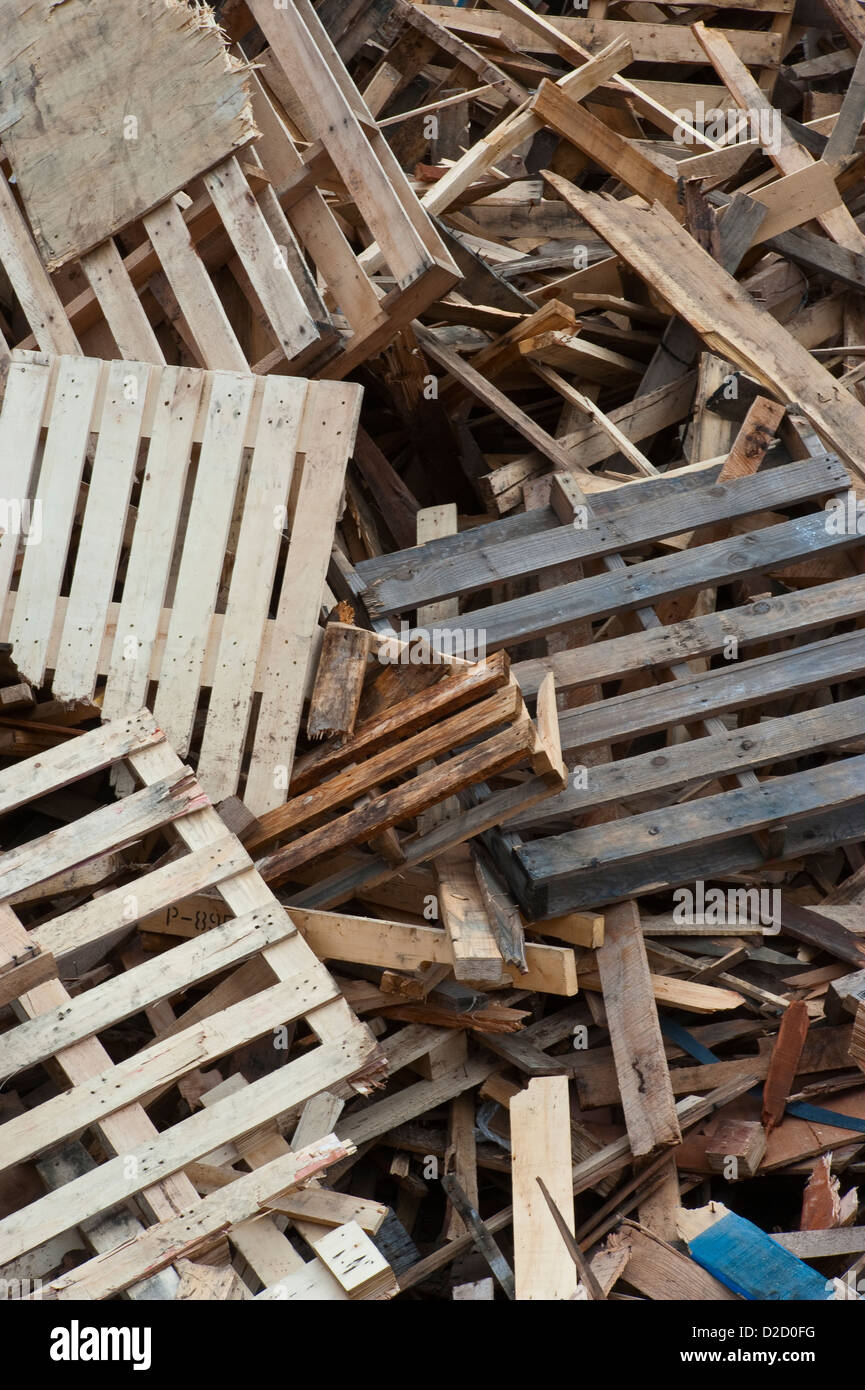 Stacks of pallets at pallet recyling business in Michigan, USA Stock