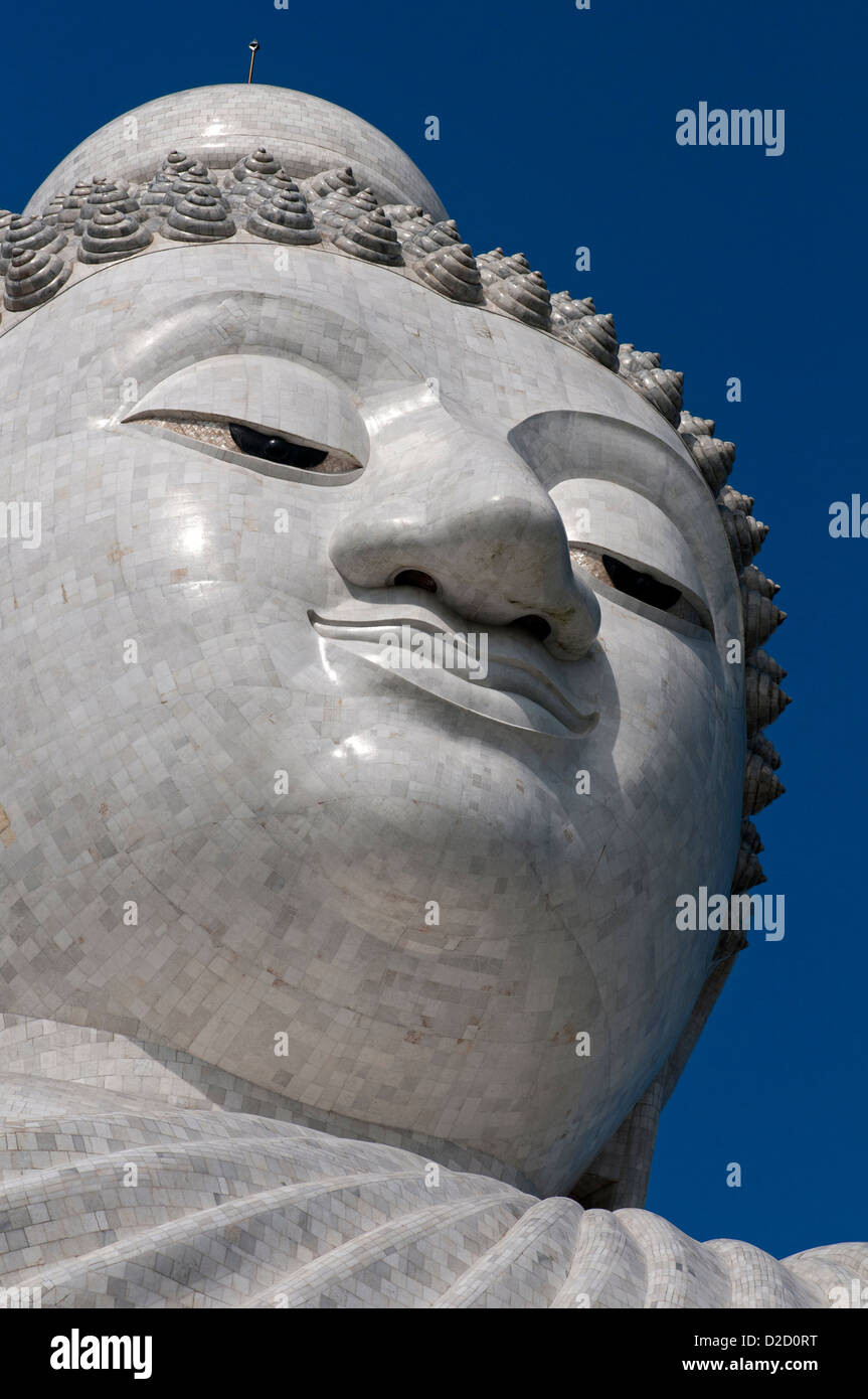 Portrait of the Big Buddha made of Burmese Alabaster, Chalong, Phuket, Thailand Stock Photo