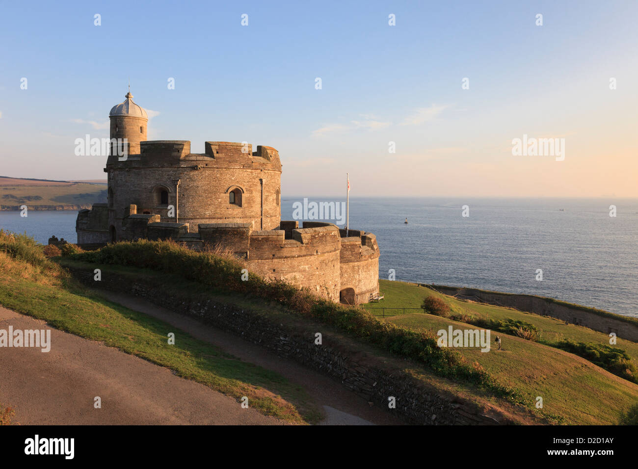 View of Tudor castle overlooking Falmouth Bay in evening sunshine on Cornish south coast at St Mawes Cornwall England UK Britain Stock Photo