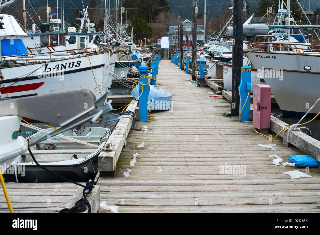 Dock walkway in Crescent Harbor, Sitka, Alaska, USA Stock Photo