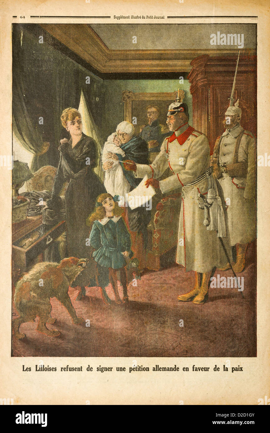 Le Petit Journal Illustrated Supplement (25-02-17): Back cover showing occupants of Lille refusing to sign German peace petition Stock Photo