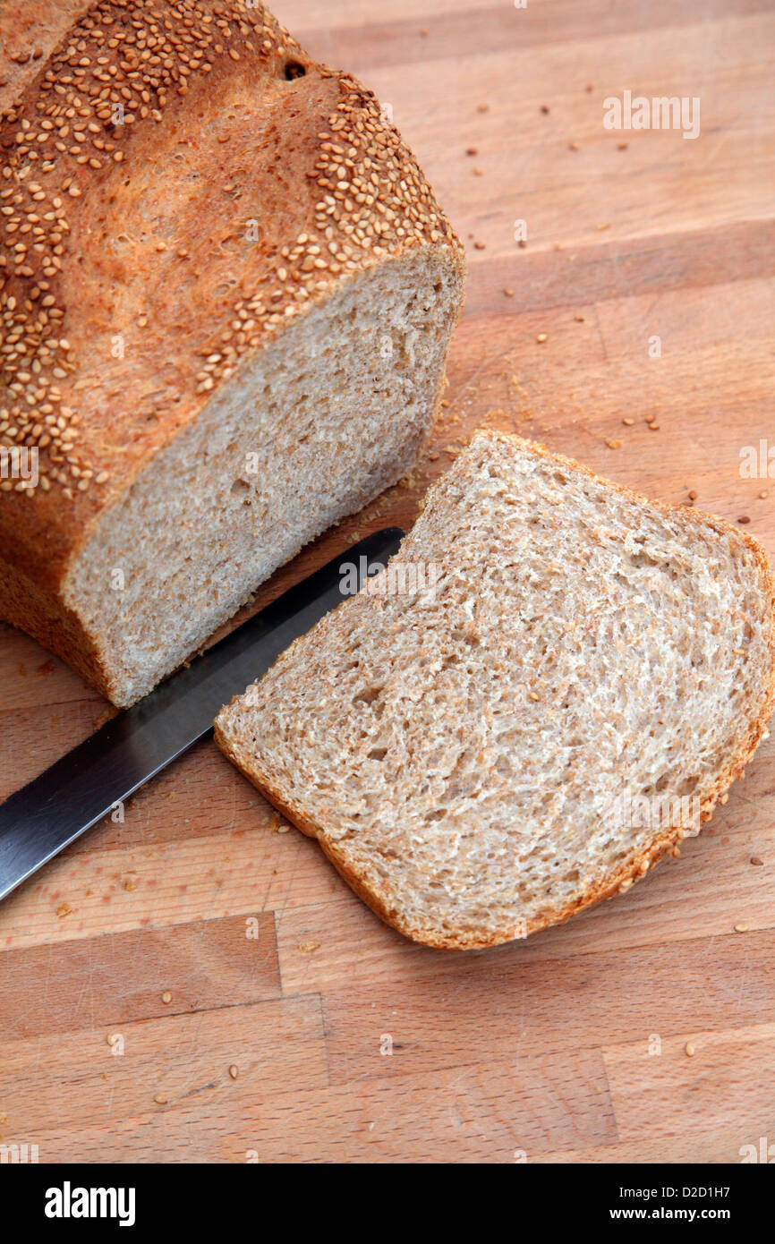Home made organic bread using 70% wholemeal flour and 30% white strong flour Stock Photo