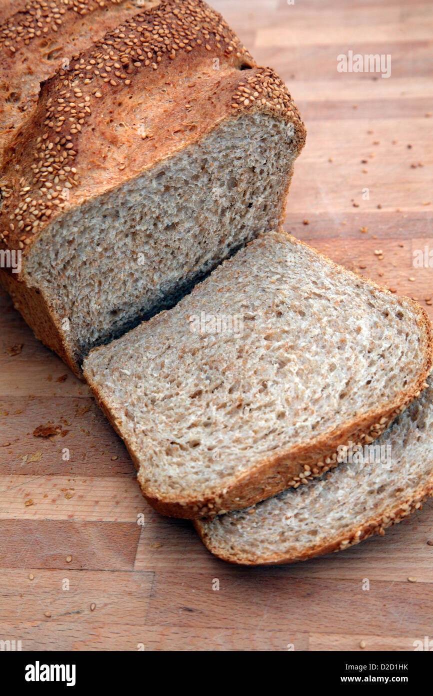 Home made organic bread using 70% wholemeal flour and 30% white strong flour Stock Photo