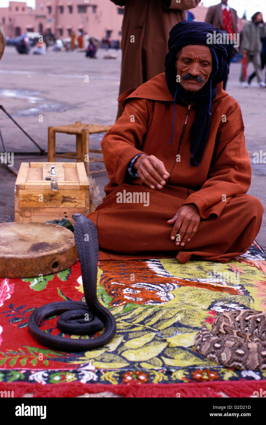 Morocco, Marrakech. Snake Charmer Stock Photo