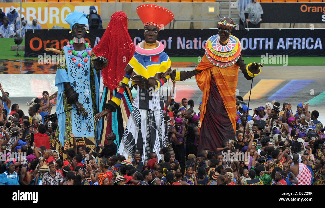 SOWETO, SOUTH AFRICA: Performers during the opening ceremony of the 2013 African Cup of Nations on January 19, 2013 in Soweto, South Africa. President Jacob Zuma officially opened the Afcon tournament at Soccer City, which kicked off with Bafana Bafana playing Cape Verde. (Photo by Gallo Images / Foto24/ Christiaan Kotze) Stock Photo