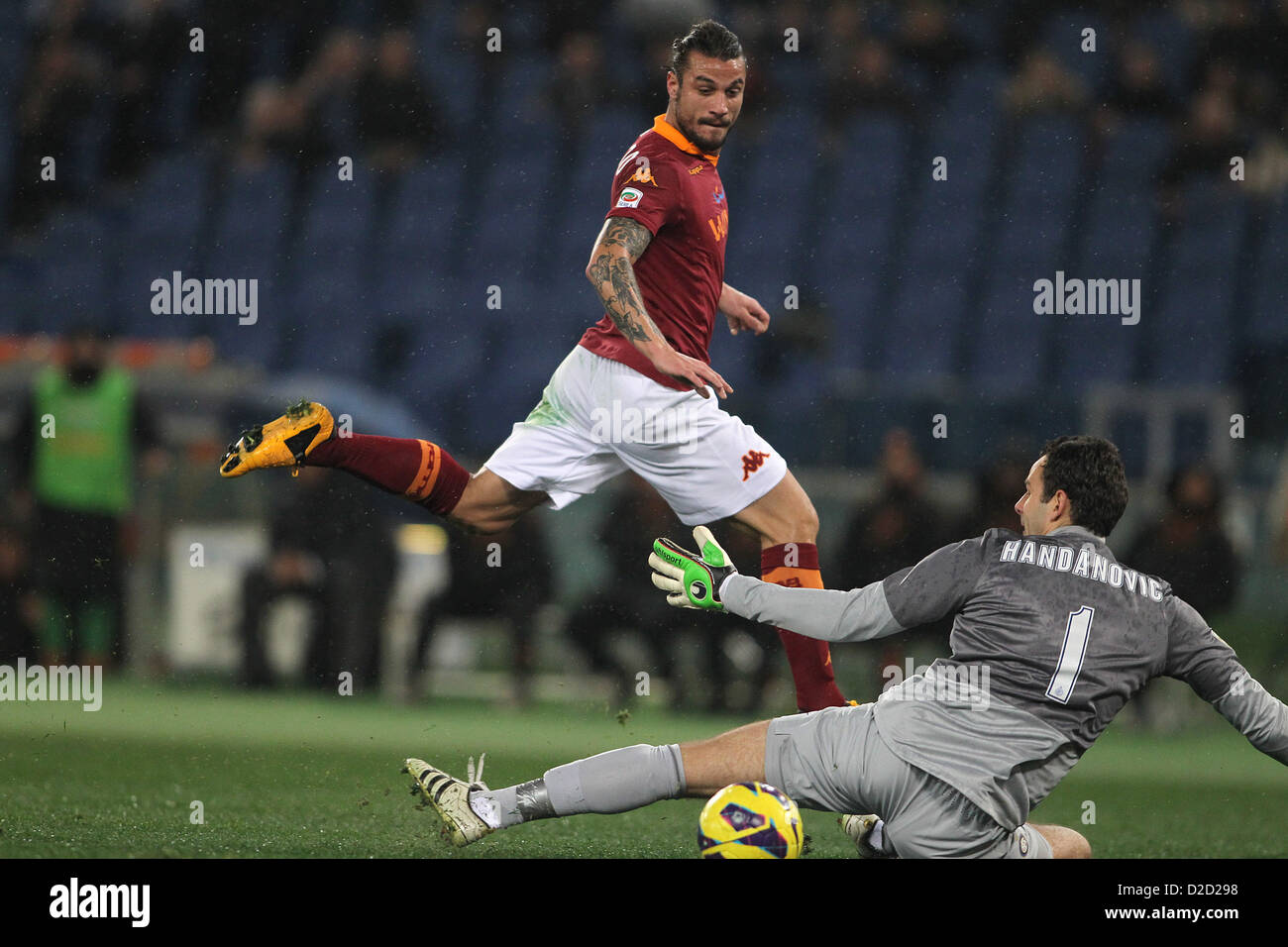 20.01.2013 Rome, Italy. Pablo Daniel Osvaldo in action during the Serie A game between Roma and Inter Milan from the Stadio Olympico. Stock Photo