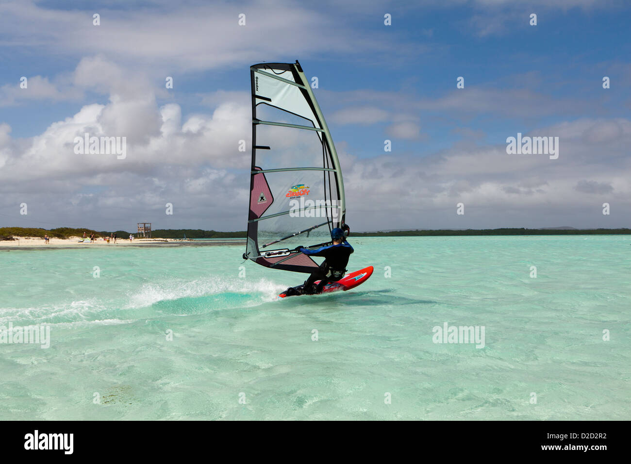Wind Surfers enjoying perfect surfing conditions at Lac Bay on the