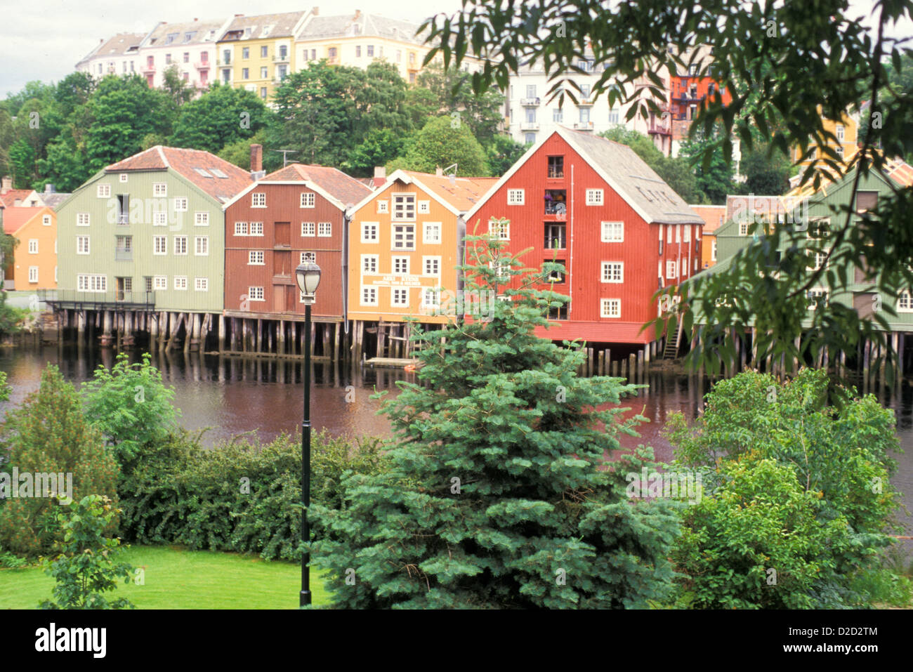 Norway, Trondheim. Restored 18Th-Century Warehouses Along The Nidelva. Stock Photo
