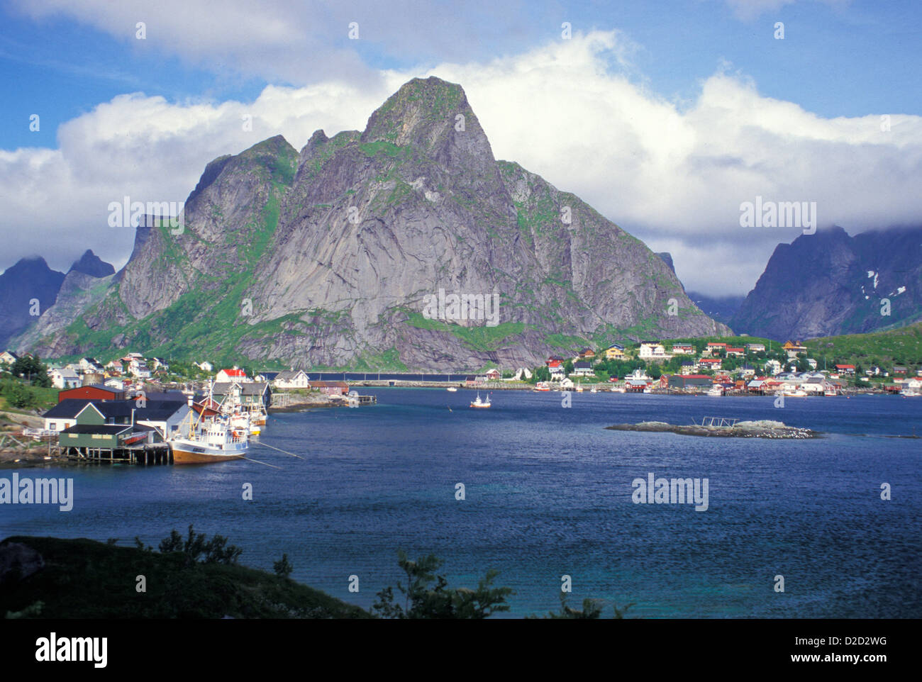 Norway, Lofoten. Overview Of Reine. Stock Photo