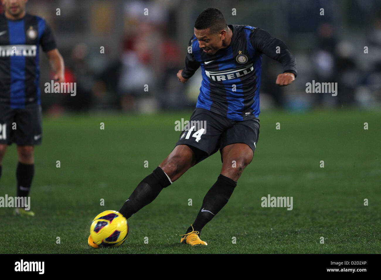 20.01.2013 Rome, Italy. Fredy Guarin in action during the Serie A game between Roma and Inter Milan from the Stadio Olympico. Stock Photo