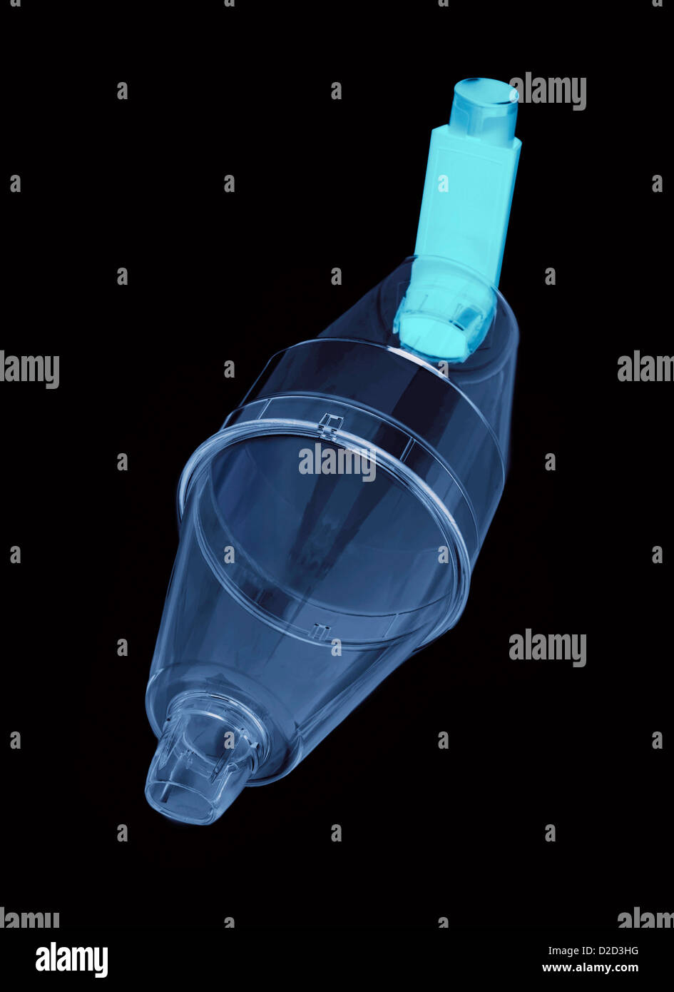 Asthma inhaler and spacer Stock Photo