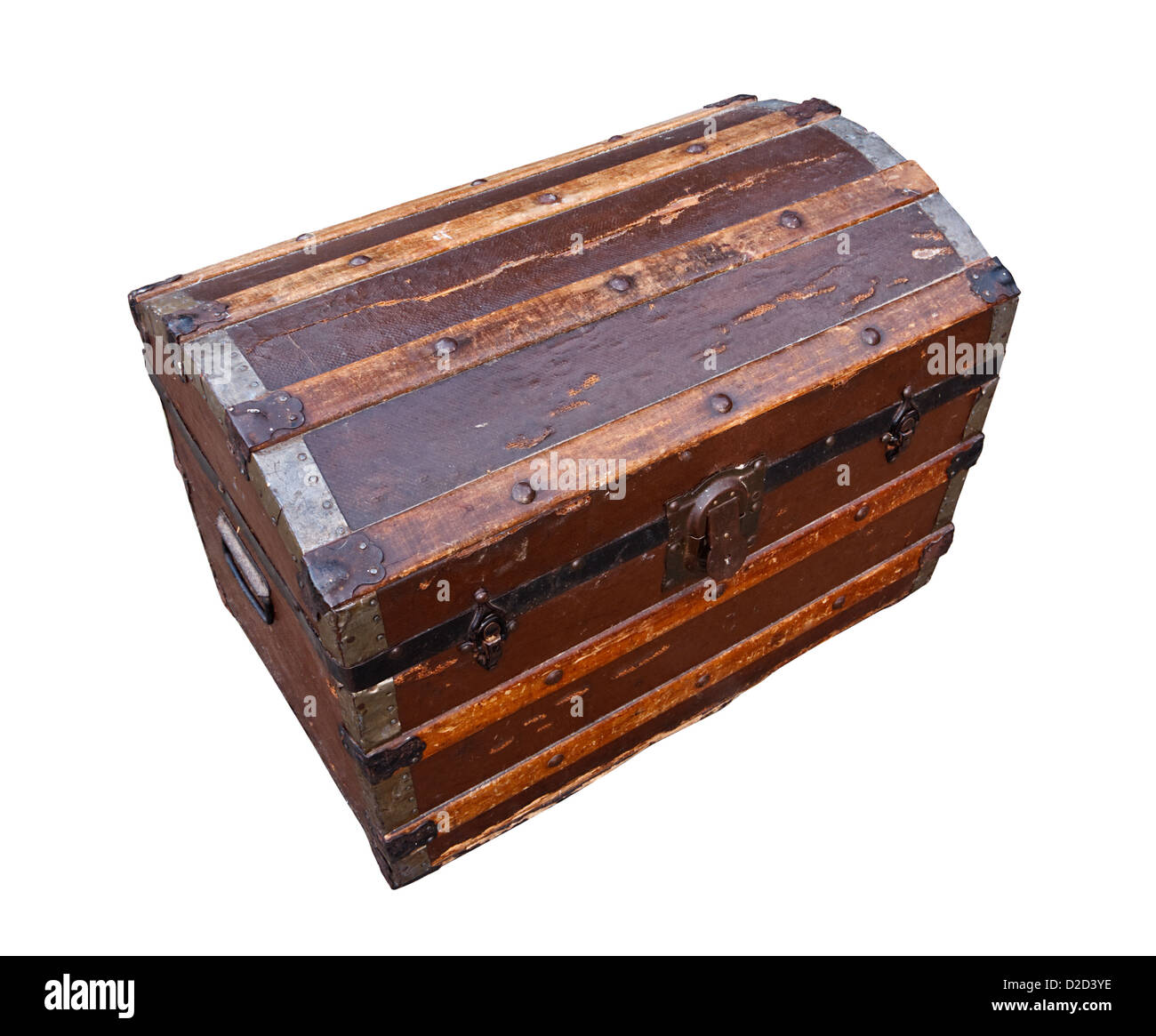 old and worn tatty traditional antique wooden chest grungy looking Stock Photo