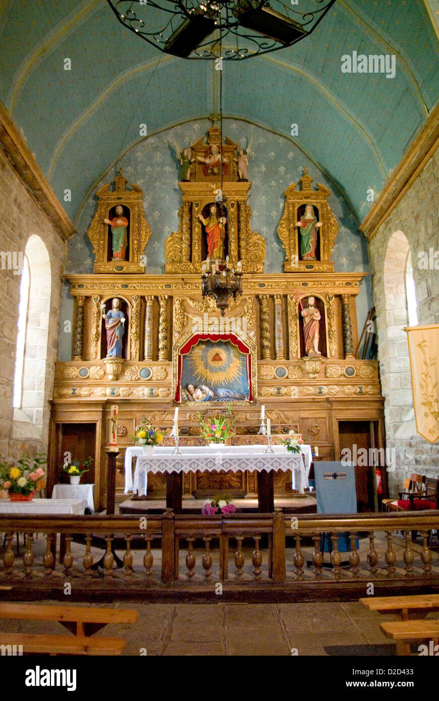 High Altar, Notre-Dame-Du-Guiaudet Chapel. Le Guiaudet, Brittany, France Stock Photo
