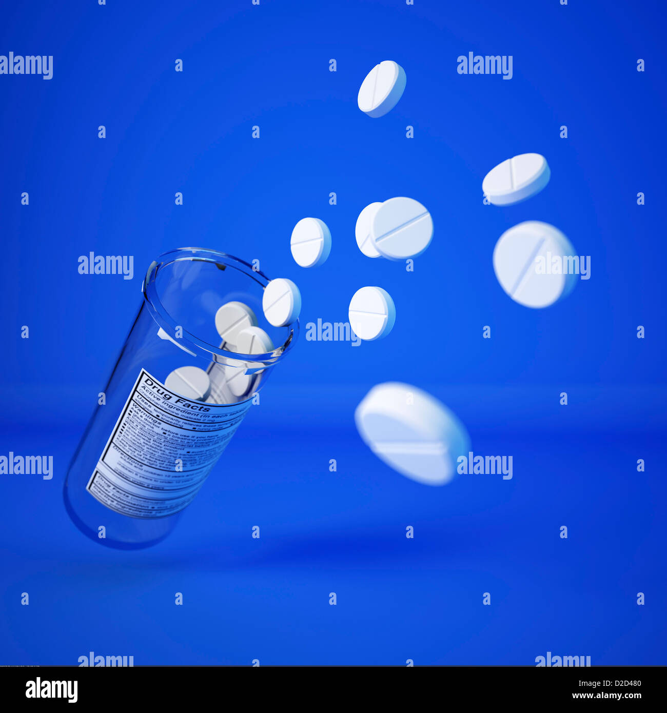 Pills spilling from a bottle computer artwork Stock Photo