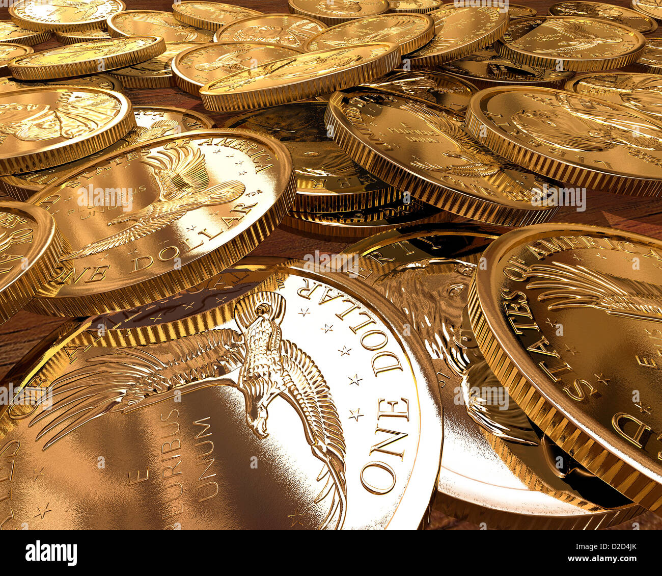 One Dollar coins computer artwork Stock Photo