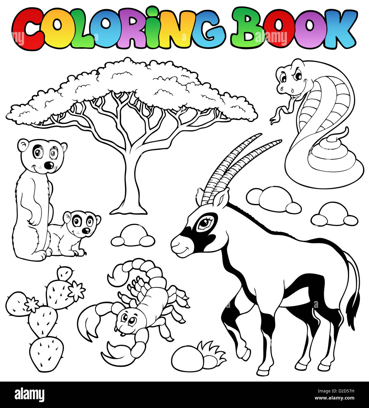 Coloring book savannah animals 1 - picture illustration. Stock Photo