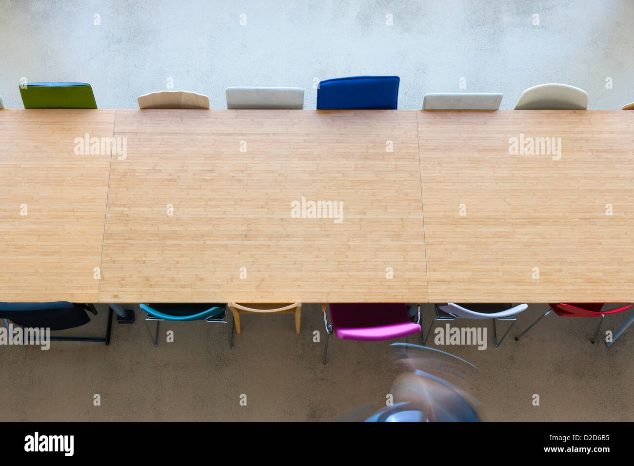 Van Nelle Design Factory, Rotterdam, Netherlands. Architect: Wessel de Jonge architects, 2004. Conference table from up above. Stock Photo