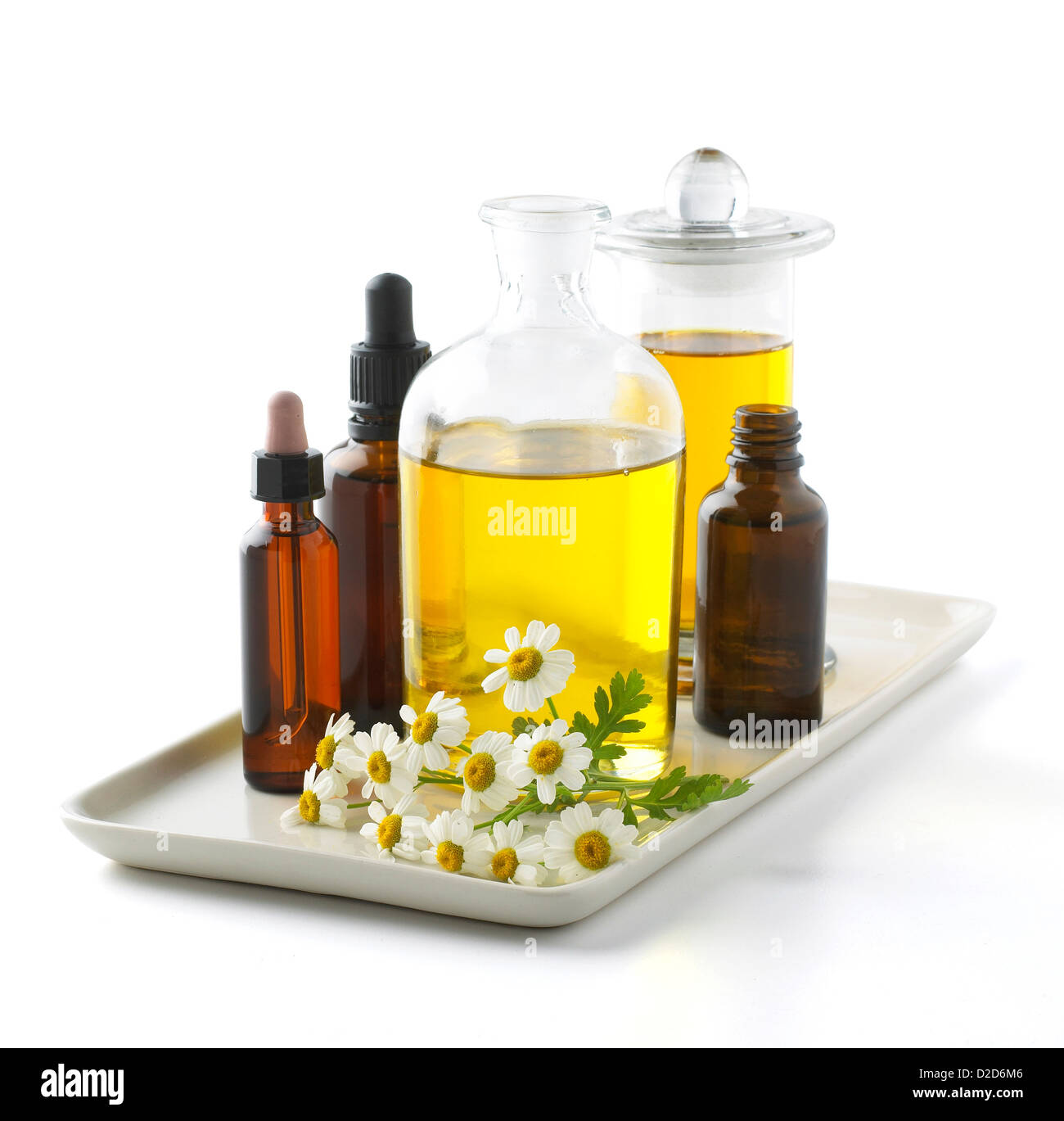 Selection of bottled oils cut out white background Stock Photo