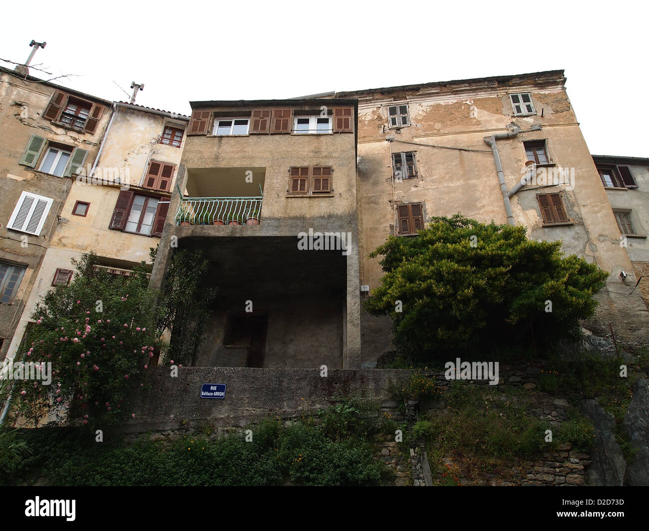 An unmaintained house on a hill in Corte on Corsica Stock Photo